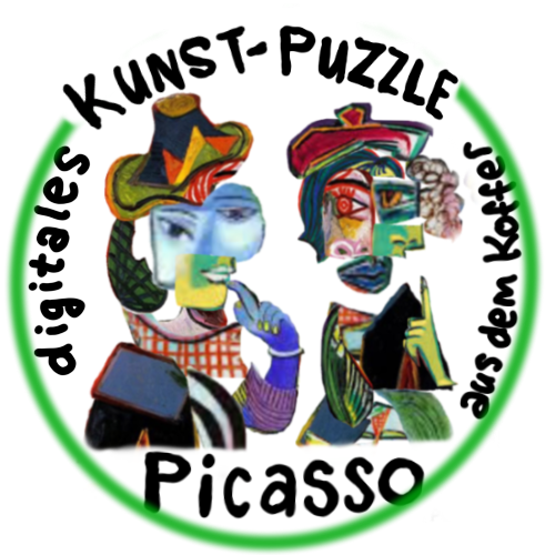 Picasso-Kunstpuzzle, kostenfreies Lernspiel für Kinder mit „Clever macht Spaß!“, Themengeld Kunst und Collage