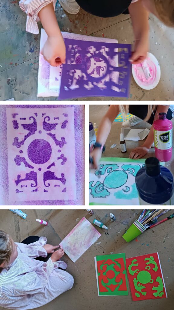 Die Schloss-Kids 2025 Graffiti mit Moosgummi Schablonen Beschlagwerk Ornamente